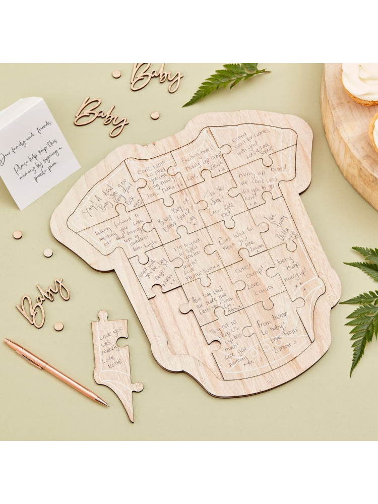 Ginger Ray BAB-126 Botanical Baby Barboteuse Puzzle en Bois Livre d'Or main product photo