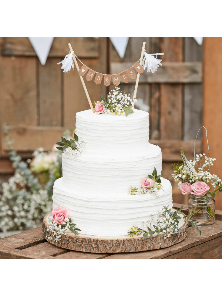 Ginger Ray CW-235 Rustic Country Mr & Mrs Topper de Gâteau Bunting main product photo
